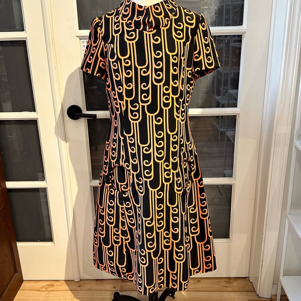 Vintage Sport & Style Manhasset Orange and Black Mod Dress, Size 10